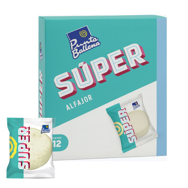 Punta Ballena Alfajor Super Blanco Extra White Chocolate Alfajor with Dulce de Leche Filling from Uruguay, 80 g / 2.82 oz (box of 12)