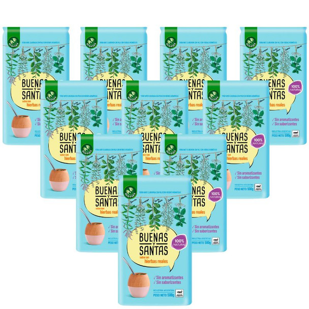 Buenas & Santas Yerba Mate with Aromatic Herbs con Hierbas Aromáticas, 500 g / 17.63 oz ea (10 count)