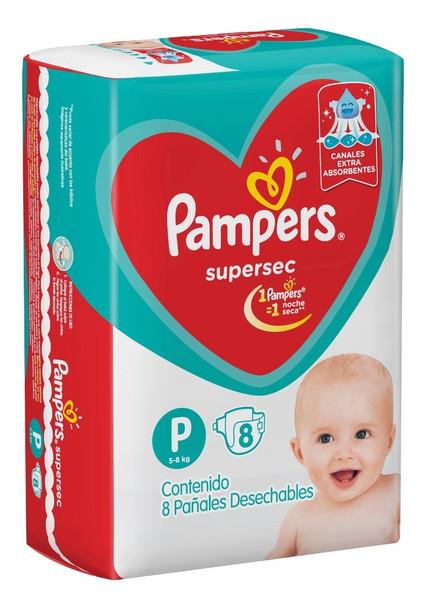 Pampers Supersec Pañales Desechables Pequeños Extra Absorbent Baby Diapers For 5 kg To 8 kg / 11.02 lb To 17.6 lb Infants Small Size, 32 Count (4 packs of 8 ea)
