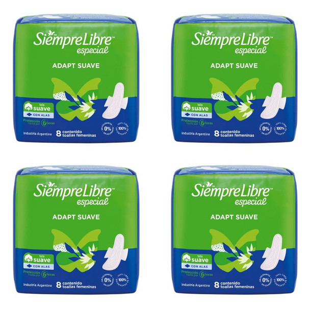 Siempre Libre Adapt Suave Feminine Pads with Wings, 8-Count (pack of 4)