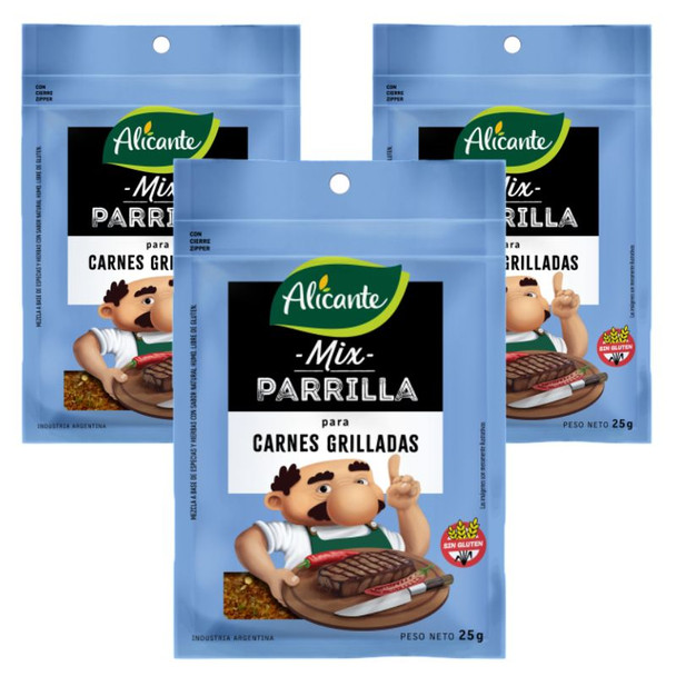 Alicante Mix Parrilla Seasoning Blend for Grilled Meats, 25 g / 0.88 oz (pack of 3)