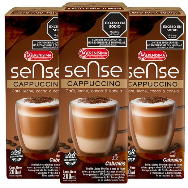 Sense Cappuccino Coffee with Milk, Cocoa & Cinnamon, 200 ml / 6.76 fl oz (pack of 3)