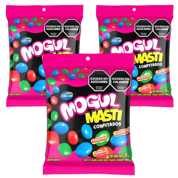 Mogul Masti Chewy Coated Candies Apple, Blueberry & Watermelon, 70 g / 2.47 oz (pack of 3)