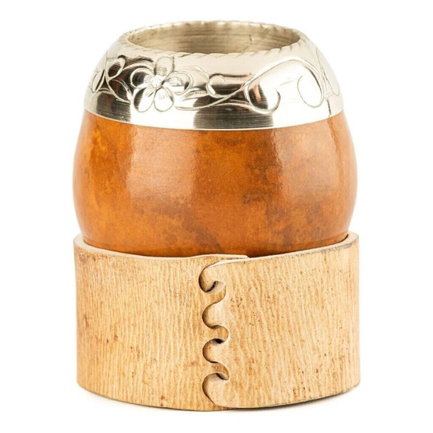 Torpedo Rústico Mate Gourd Light Brown with Carved Alpaca Trim + Raw Leather Base