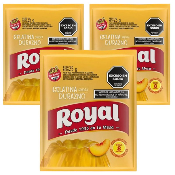 Royal Peach Flavored Gelatin Powder for Easy Desserts, 25 g / 0.88 oz (pack of 3)