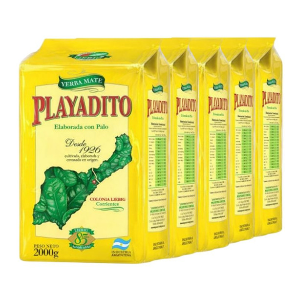 Playadito Yerba Mate Traditional with Stems, 2 kg / 4.41 lb (pack of 5)