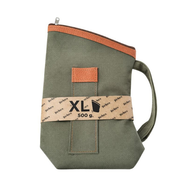 Yerbera XL with Bombilla Holder, Olive Green Cordura & Brown Eco-Leather Detail, 500 g / 17.64 oz
