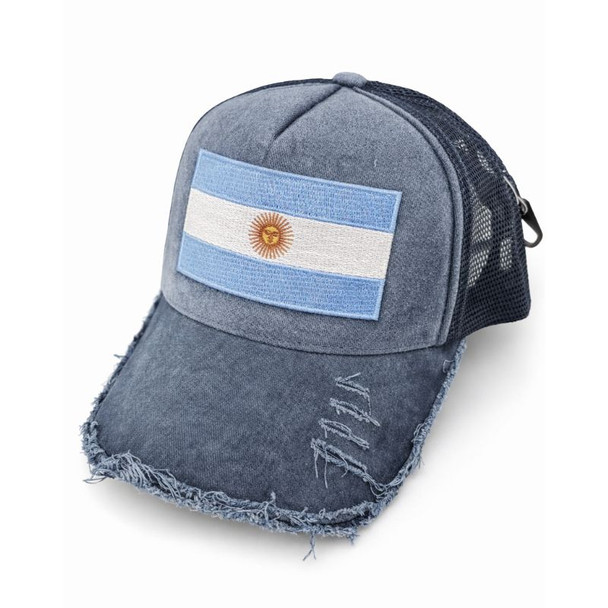 Argentina Bandera Vintage Trucker Cap in Blue Denim, One Size Adjustable