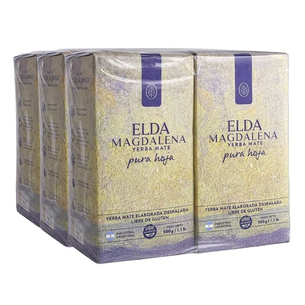 Elda Magdalena Yerba Mate Pura Hoja Despalada Gluten Free, 500 g / 17.64 oz (Pack of 6)