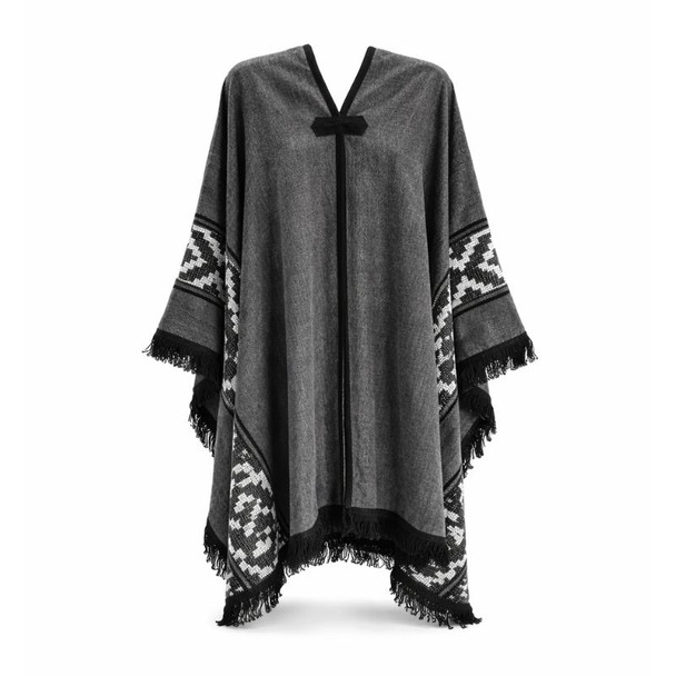 Gaucho Regional Gray with Pampa Pattern Border – Heavyweight Artisan Poncho for Adults
