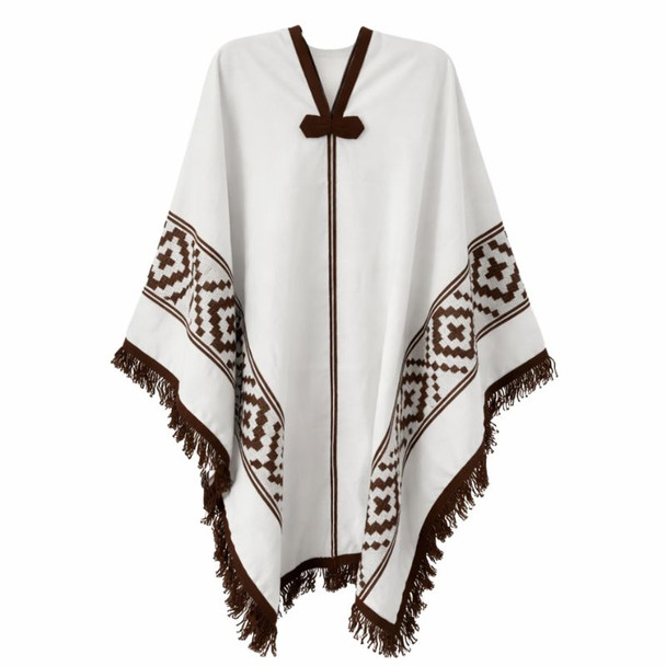Gaucho Regional White with Pampa Pattern Border – Artisan Poncho for Adults