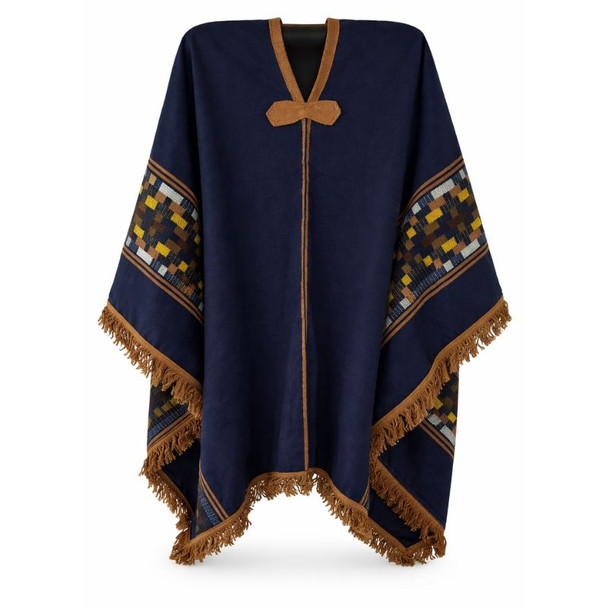 Regional Artisan Dark Blue Unisex Poncho with Multicolor Guarda Pampa Design