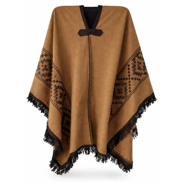 Regional Artisan Brown Unisex Poncho with Earth-Tone Guarda Pampa Design
