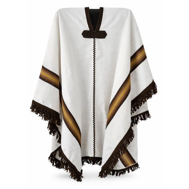 Regional Artisan White Unisex Poncho with Warm-Tone Side Stripes Design