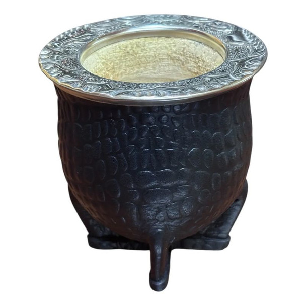 Camionero Croco Leather Mate Gourd with Engraved Alpaca Rim (various colors)