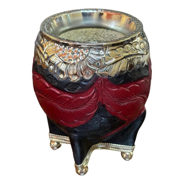 Orfebre Handcrafted Black Carved Torpedo Mate Gourd with Full Alpaca Beaded Base