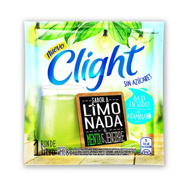 Jugo Clight Limonada, Menta & Jengibre Powdered Juice Lemon, Mint & Ginger Flavor No Sugar, 8 g /  0.3 oz (box of 20)