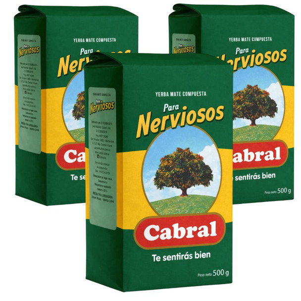 Cabral Yerba Mate Compuesta Para Nerviosos, 500 g / 17.63 oz ea (pack of 3)