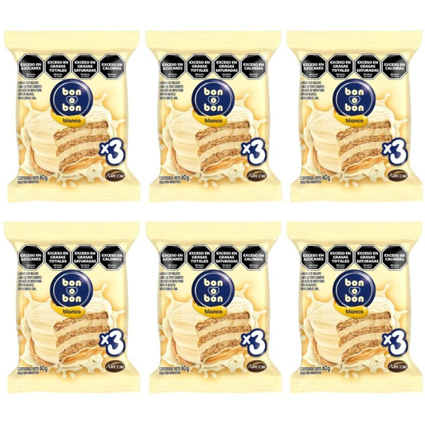 Bon o Bon Alfajor Triple White Chocolate Filled with Peanut Cream, 60 g / 2.1 oz (pack of 6)