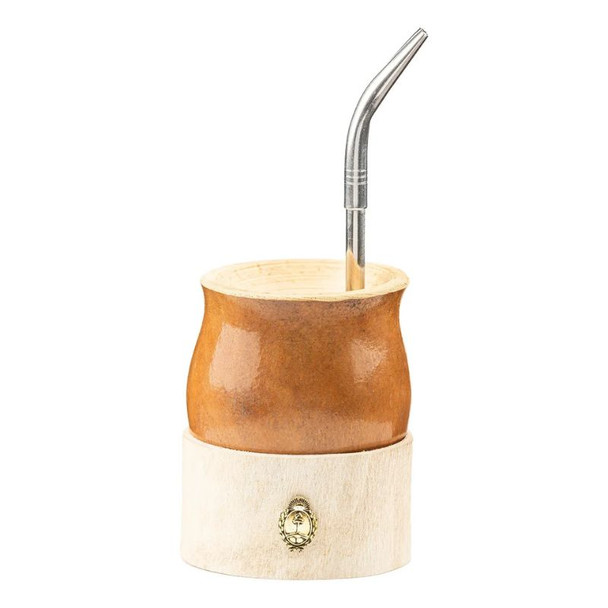 Matesur Camionero Criollo Light Brown Mate Gourd with Bombilla, Raw Leather Base & Escudo Bonaerense