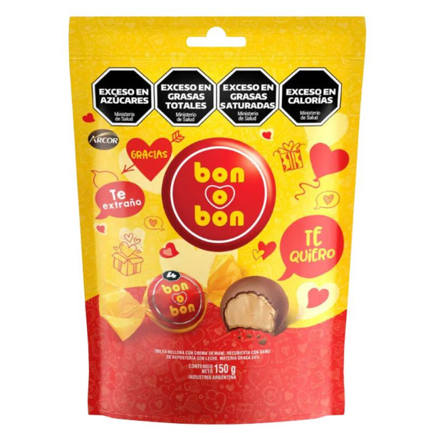 Arcor Bon o Bon Milk Chocolate Filled Wafer Bonbons Doypack, 150 g / 5.29 oz (10 count)