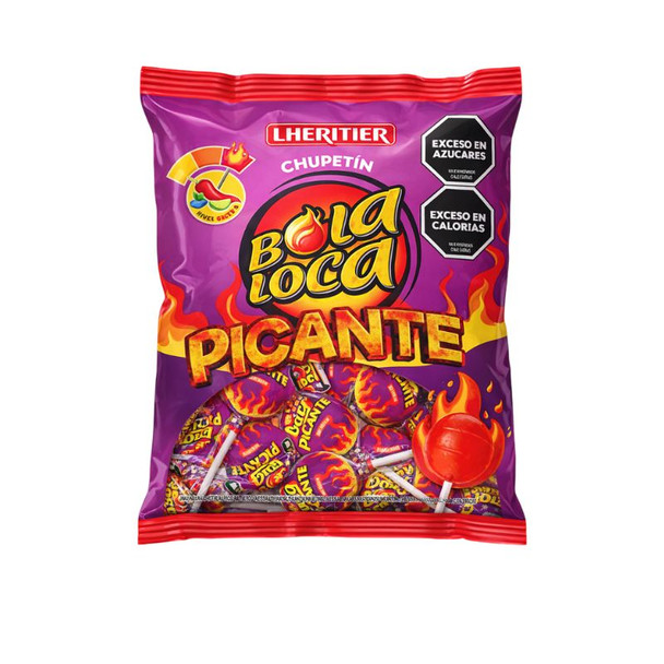 Lheritier Bola Loca Spicy Flavor Lollipops, 384 g / 13.54 oz (24 units)