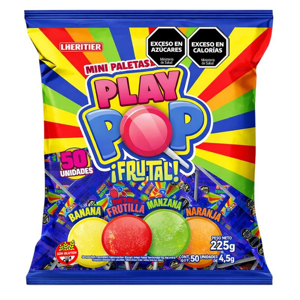Lheritier Play Pop Mini Fruit Lollipops Assorted Flavors, 225 g / 7.93 oz (50 units)