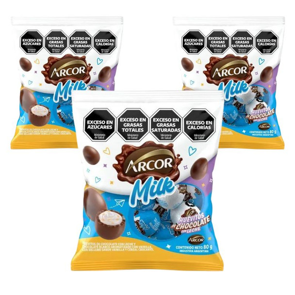 Arcor Milk Chocolate Filled Mini Eggs Bag, 80 g / 2.82 oz (pack of 3)