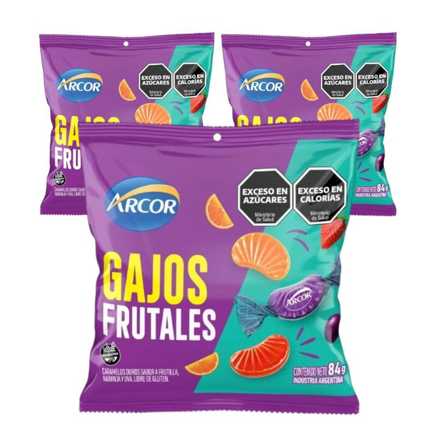 Arcor Gajos Frutales Hard Candy Assorted Flavors, 84 g / 2.96 oz (pack of 3)