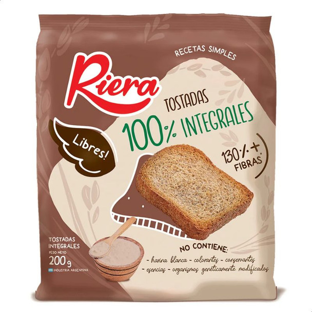 Riera Whole Wheat Toasts 100% Integral Crackers, 200 g / 7.05 oz