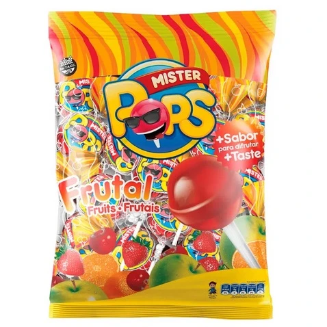 Mister Pops Chupetines Clásicos Frutales Sour Lollypops Assorted Flavors Strawberry, Orange, Cherry & Apple, 625 g / 22.04 oz (pack of 50 lollypops)