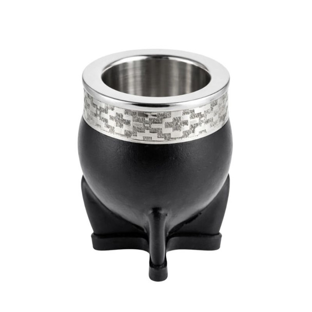 Laska Black Imperial Deluxe Mate Cup Unique Handmade with Stainless Steel Interior & Leather Exterior