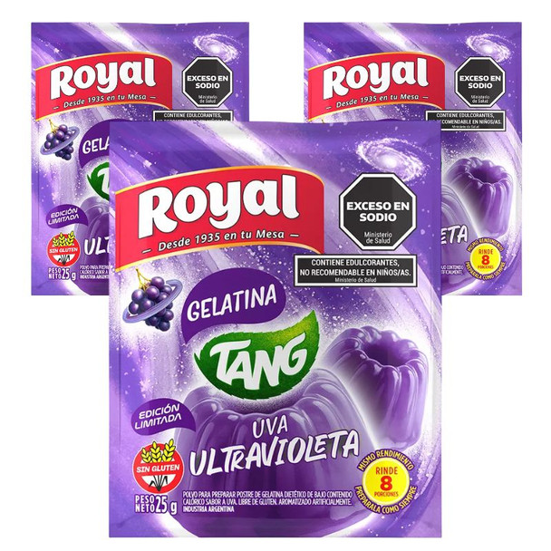 Royal Gelatin Tang Grape Dessert Powder Mix Ultravioleta Flavor, 25 g / 0.88 oz (pack of 3)
