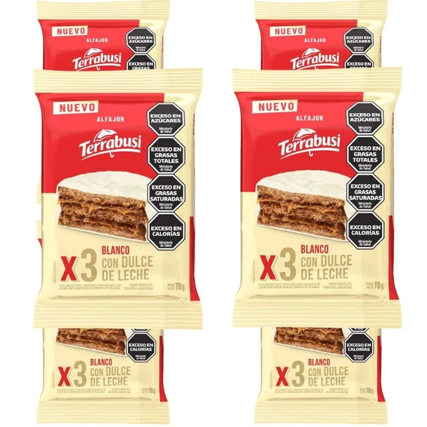 Terrabusi Triple White Chocolate Alfajor with Dulce de Leche, 70 g / 2.47 oz (pack of 6)