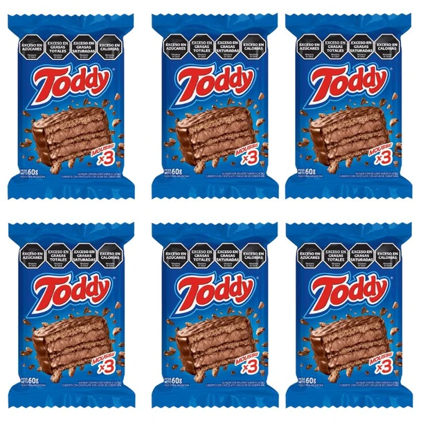 Toddy Triple Mousse Chocolate Alfajor, 60 g / 2.12 oz (pack of 6)