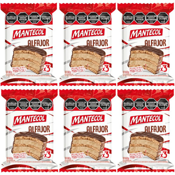 Mantecol Triple Alfajor with Peanut Paste Filling & Dark Chocolate, 60 g / 2.12 oz (Pack of 6)