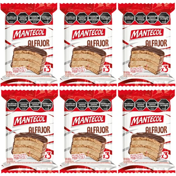 Mantecol Triple Alfajor with Peanut Paste Filling & Dark Chocolate, 60 g / 2.12 oz (Pack of 6)