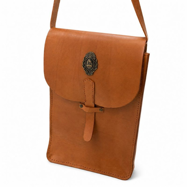 Espacio Alazán Leather Matera Bag with Adjustable Strap and Woven Argentine Flag Detail