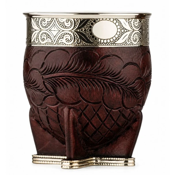 Matesur Imperial Mate Gourd with Hand-Tooled Leather & Alpaca Base, Dark Brown