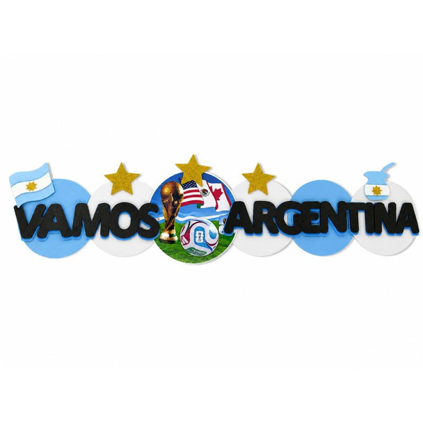 Vamos Argentina Black EVA Foam Banner with 3 Stars, Flag & Mate Decoration