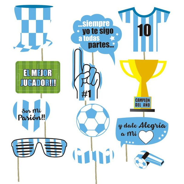 Argentina Soccer Party Photo Props Set for Fun Pictures & Celebration Decor (12 count)