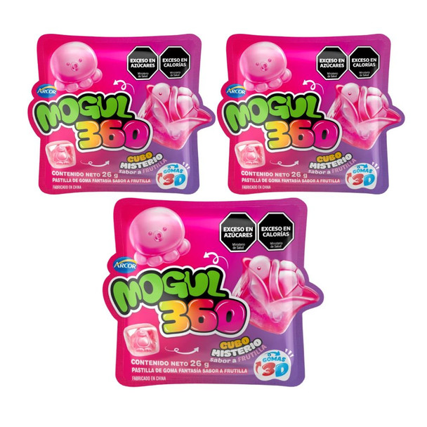Arcor Mogul 360 Strawberry Flavor Gummy Candy Cubes, 61 g 2.15 oz (pack of 3)