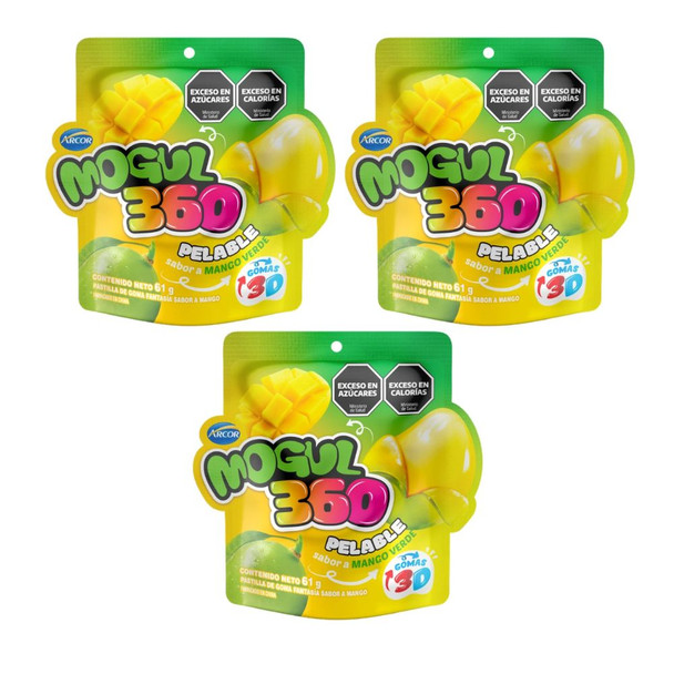 Arcor Mogul 360 Peelable Green Mango Gummy Candy, 26 g / 0.92 oz (pack of 3)
