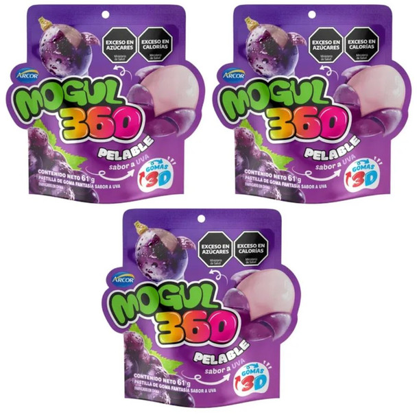 Arcor Mogul 360 Peelable Grape Flavor Gummy Candy, 61 g / 2.15 oz (pack of 3)