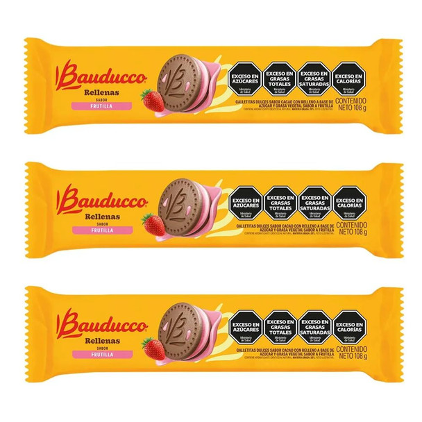Bauducco Rellenas Strawberry Filled Cookies, 108 g / 3.81 oz ea (pack of 3)