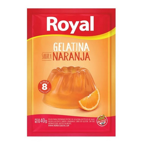 Royal Orange Ready to Make Jelly Gelatina Naranja Jell-O, 8 servings per pouch 40 g / 1.41 oz (box of 8 pouches) 