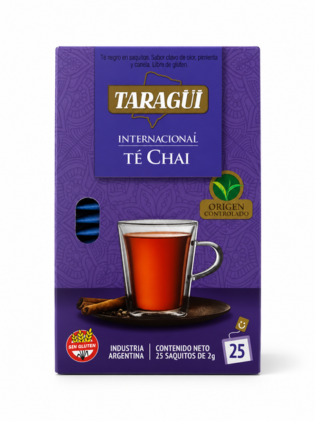 Taragüi Chai Tea Bags Spiced Black Tea, 50 g / 1.76 oz (Box of 25 bags)
