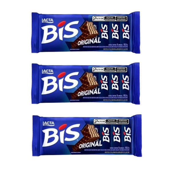 Lacta Bis Original Crispy Chocolate Wafer Bars, 100 g / 3.53 oz (pack of 3)
