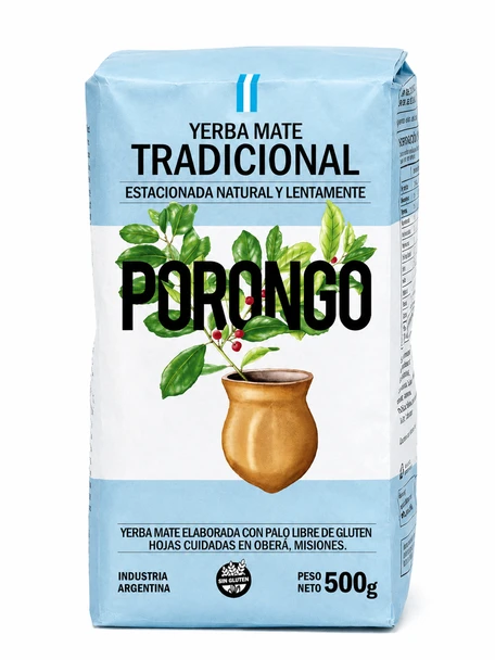 Porongo Traditional Yerba Mate Argentina Sky Blue & White Edition with Stems Gluten Free, 500 g / 1.10 lb