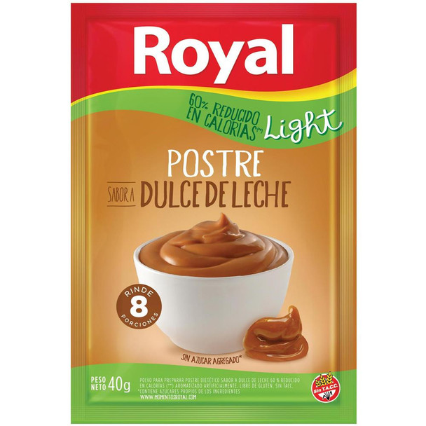 Royal Dulce De Leche Ready to Make Light Dessert Low Sugar, 8 servings per pouch, 40 g / 1.4 oz (box of 6 pouches)
